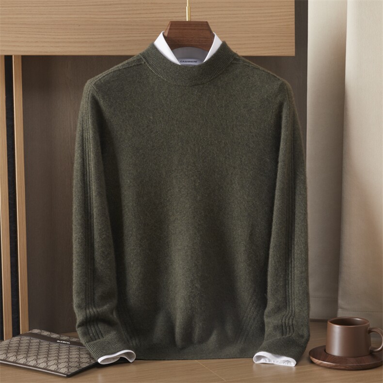 2024秋季新款圆领纯色长袖短款男士套头衫35%羊绒，男装羊绒套衫，绒誉暖羊绒