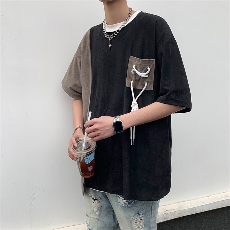 2024春夏季新款男休闲鹿皮绒圆领短袖T恤 F248 P35图片