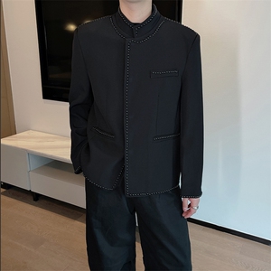 王嘉尔同款重工立领铆钉小香风夹克设计痞帅西服外套男JK2336P150图片