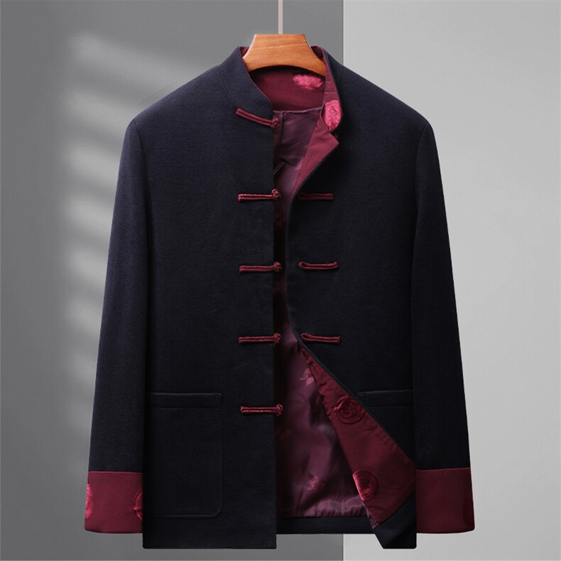 冬季新款盘扣风羊毛毛呢面料保暖唐装外套民族服TR1927-P180，男装民族服装，星座1105-3