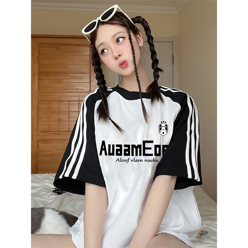 夏季美式高街重磅纯棉三条杠织带插肩撞色男女短袖T恤CZ188-特P25,男装T恤,电商A486