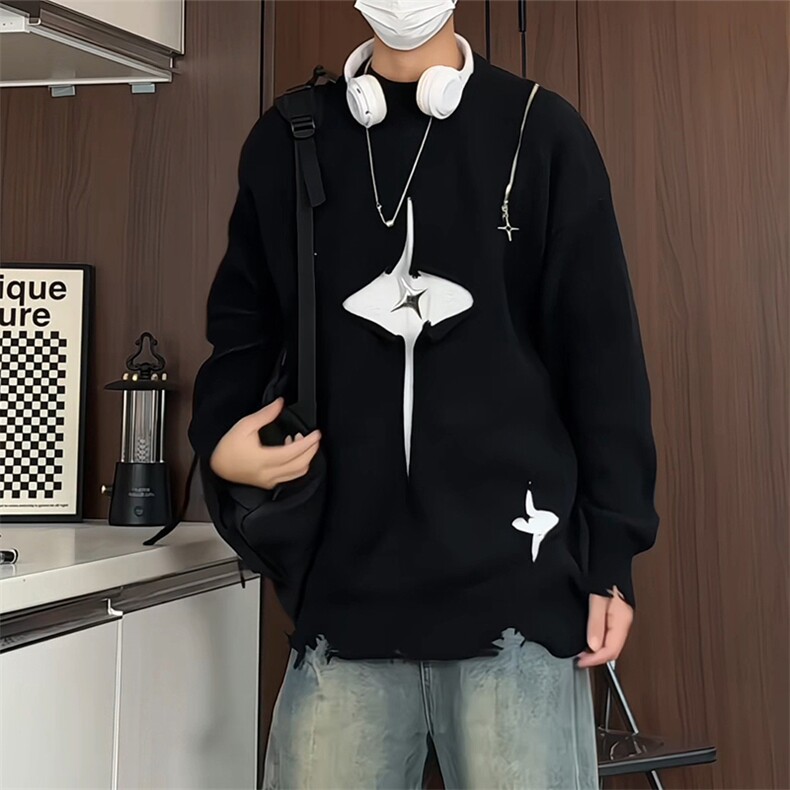 M8177/P80星星毛衣美式高街星星毛衣男宽松潮慵懒?设计感针织,男装针织衫/毛衣,电商A141