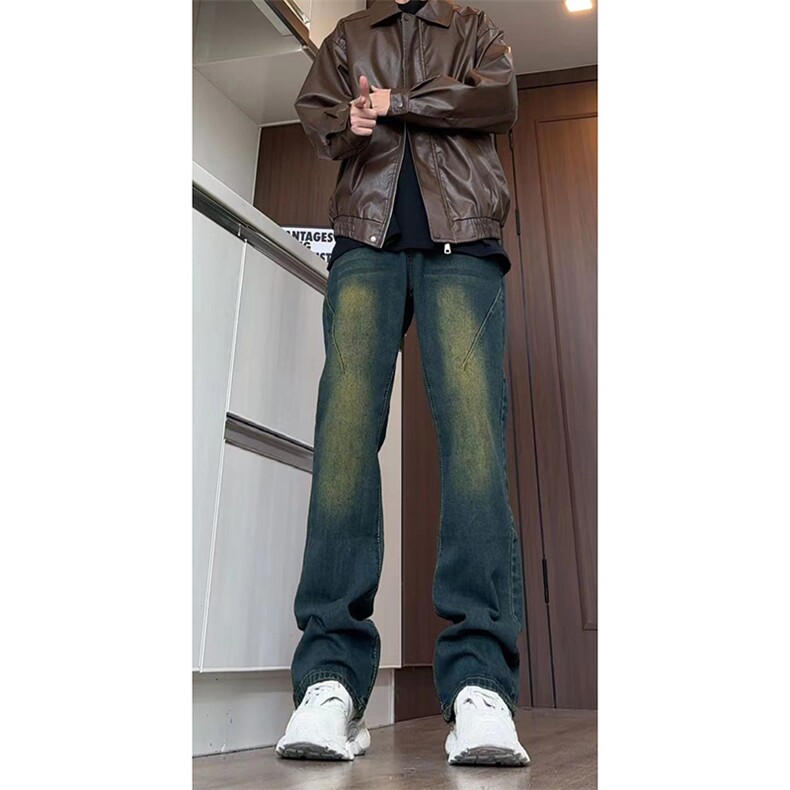 美式ins高街hiphop微喇重工艺水洗复古蓝牛仔裤货号K2322-1P55,男装牛仔裤,电商A063