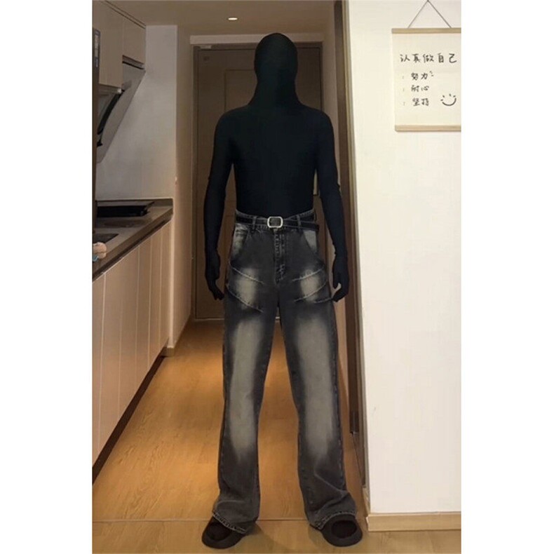 【高品质现货】春季裂纹烧花黑色牛仔裤P60-控88,男装牛仔裤,星座610A