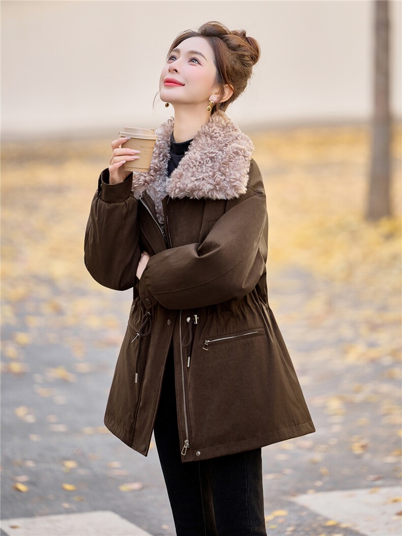 现货2025年冬季新款时尚羊羔毛羽绒服,女装羽绒服,悦祺