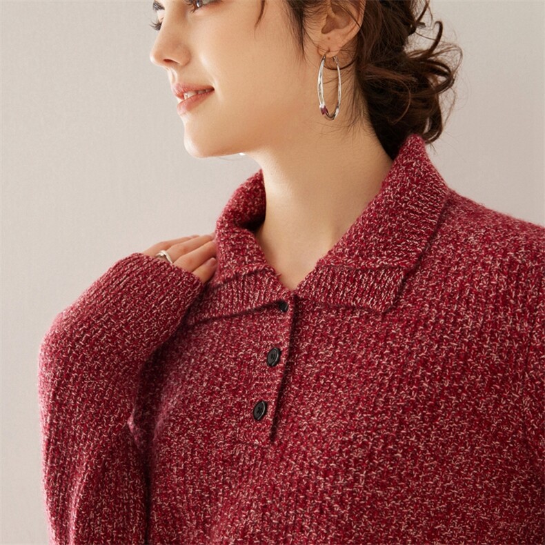 2024秋装新款花纱翻领女短款宽松显瘦35%羊绒衫,女装羊绒衫,旭友羊绒