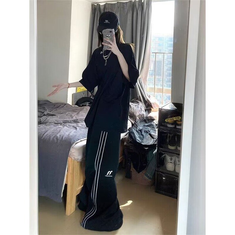 DK92-P40美式侧边三条杠运动裤女夏季2025新款宽松裤-网图现货,男装休闲裤,星座603-2