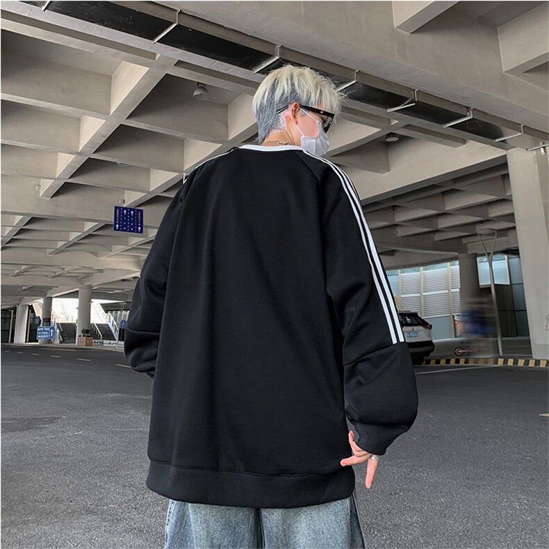 抖音得物品质支持退换宽松全棉加绒三条杠学院风印花卫衣A0301,男装卫衣,电商A443