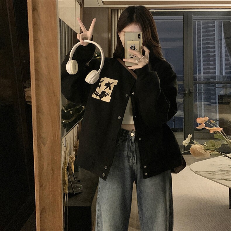 字母刺绣美式复古棒球服女秋重磅情侣夹克宽松学生外套C806-P95,男装夹克,星座911-2(原星座613-2）