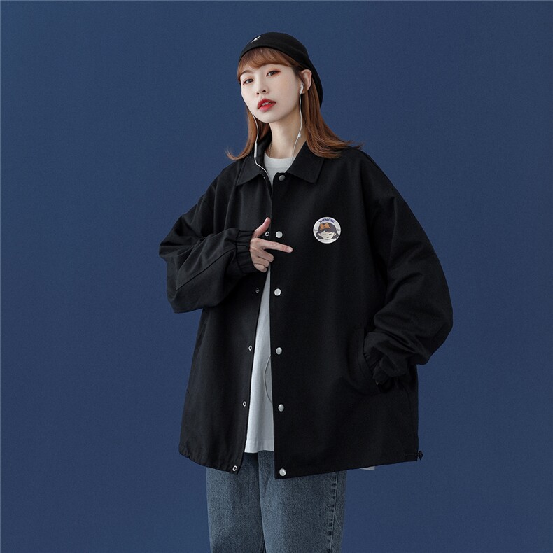 中性22秋季简约风趣味印花翻领夹克纽扣外套JK310P45控58，男装夹克，A247A