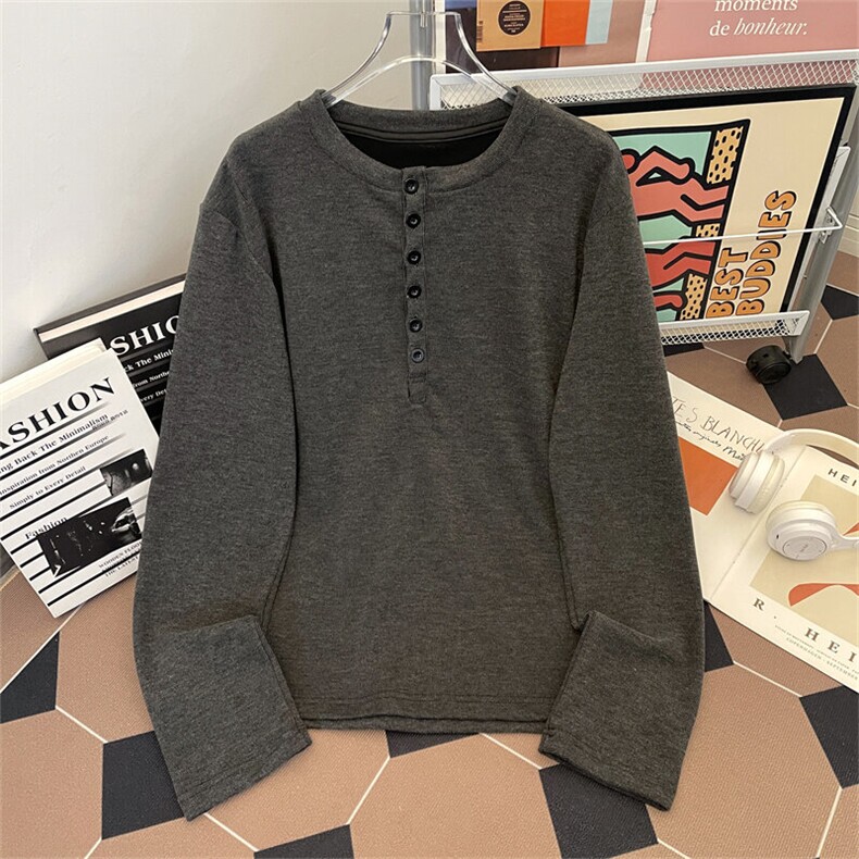 美式纽扣圆领宽松长袖T恤男女加大内搭打底衫上衣服WY0138-P43,男装T恤,星座308B-1