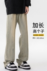 加长牛仔裤男高个子188cm110水洗复古渐变拼接裤子KZ014P63加绒73，男装牛仔裤，电商B312