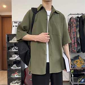 港式复古条纹短袖衬衫外套上衣男2024设计感显瘦衬衣DX102-特P30图片