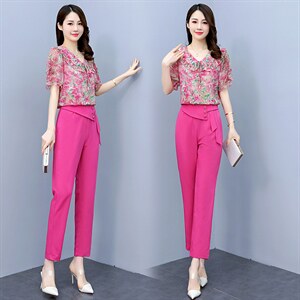 今年流行女装套装夏装2024年新款洋气显瘦小个子休闲裤时尚两件套图片