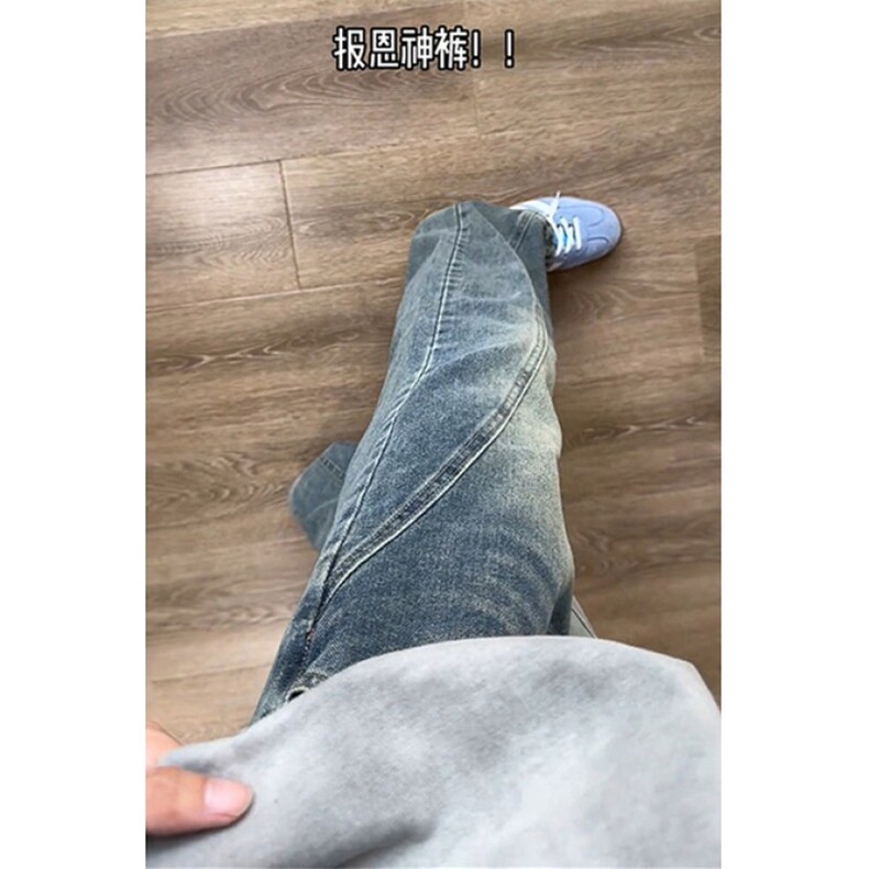 蓝色斜切牛仔裤秋冬加绒cleanfit显瘦弯刀裤子修身N210,男装牛仔裤,星座1116A（原606A-3）