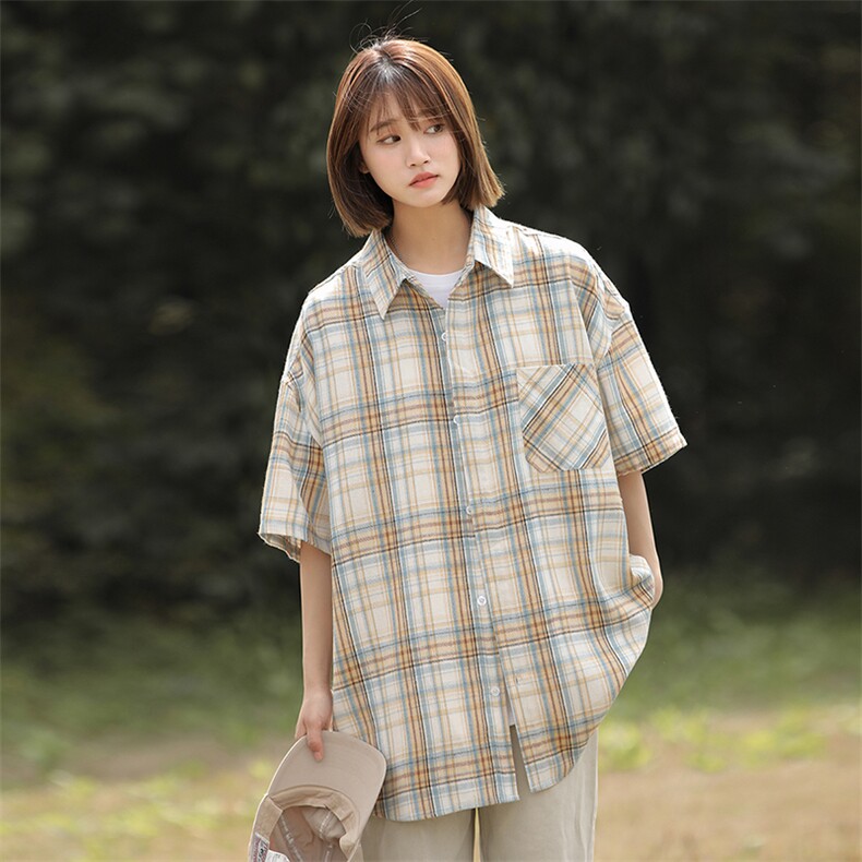 2025新款休闲格子短袖衬衫C6328P37图片