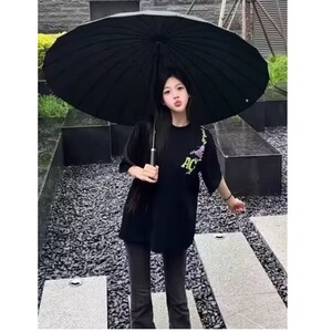 美式潮牌刺绣重磅纯棉正肩短袖t恤女大童初中高中学生设计感上衣图片