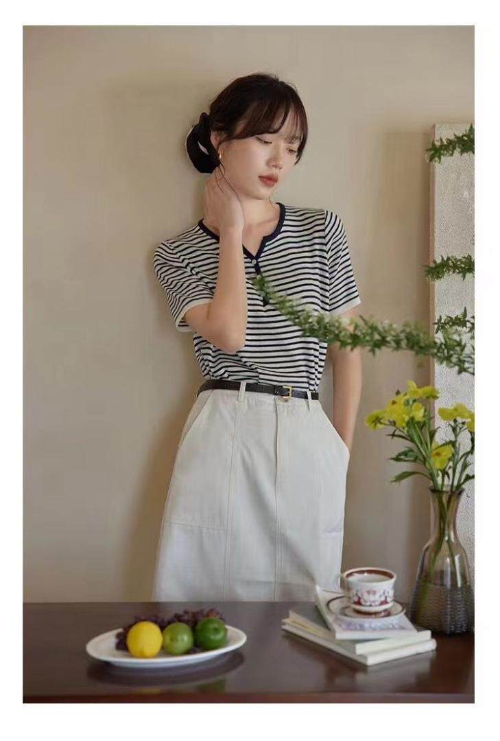 《DAVIDA》现货!韩版简约条纹减龄针织衫，其它，DAVIDA