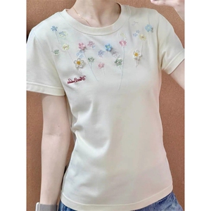 H0941-P35正肩款  刺绣 +花朵辅料修身款显瘦短袖t恤女图片