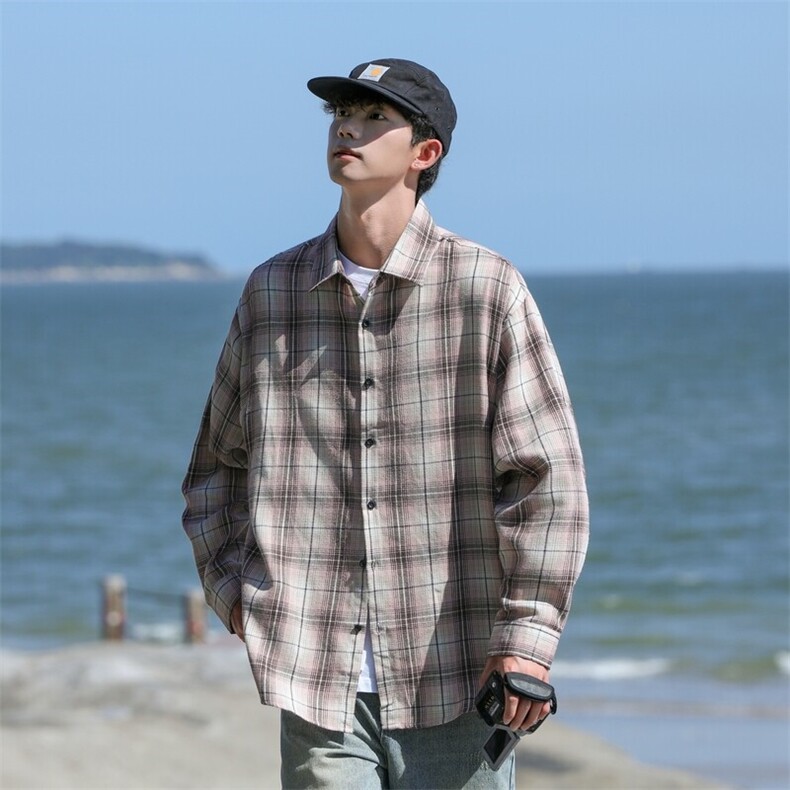 25年春季格子衬衫长袖大码宽松落肩现货DS-C323-1-2380-特批30，男装衬衫，电商C323-1