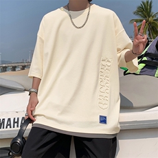 冰氧仿棉短袖港风夏季休闲百搭刺绣纯色男上衣TC3148-P24控48，男装T恤，星座717