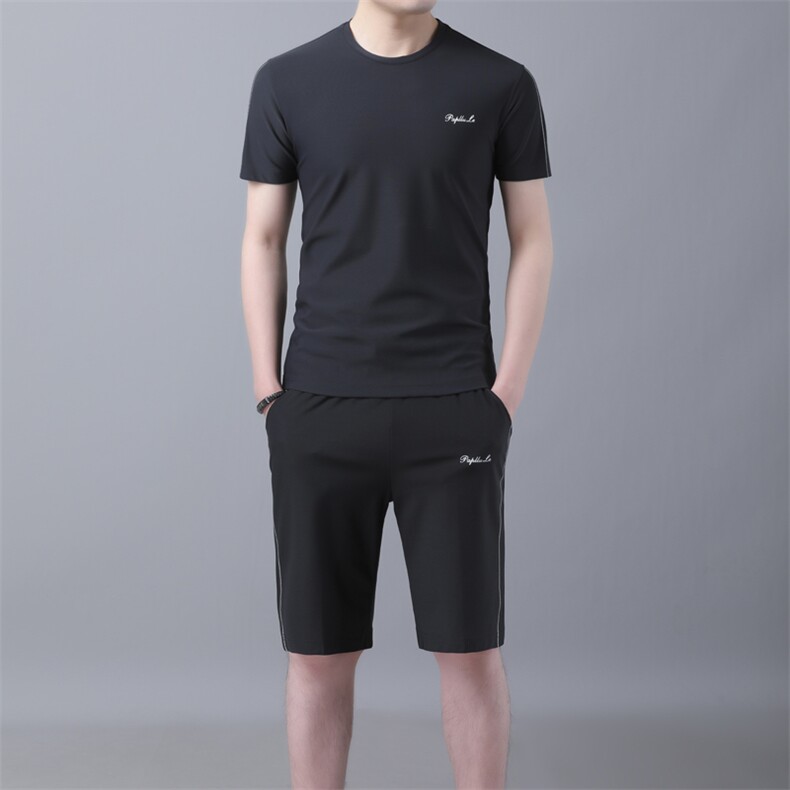 2021夏季新款时尚男士套头圆领短袖五分休闲裤套装 B82021 P115图片