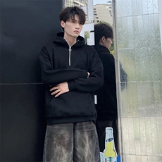 抖音得物二开美式重磅宽松结构拉链设计防风高领连帽卫衣外套W76，男装卫衣，电商A486-1