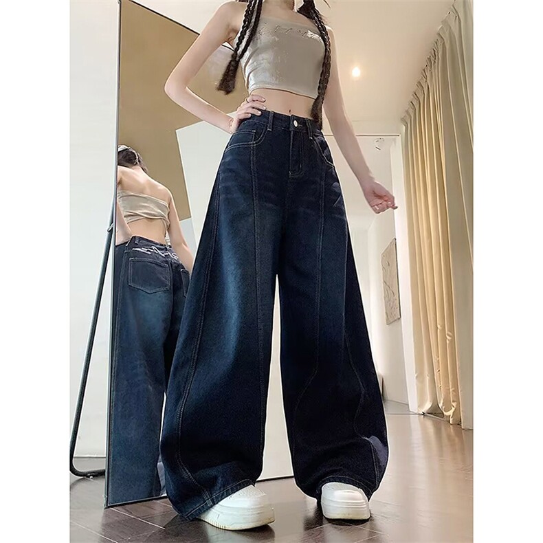 解构字母刺绣弯刀牛仔裤男女夏季新款2025宽松阔腿裤子-A2185TP48,男装牛仔裤,电商B241