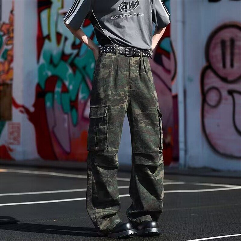 迷彩工装裤男款春秋高级感降落伞兵裤子宽松休闲阔腿裤7019P49，男装工装外套，星座410-2