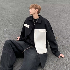 2024春季新款美式复古工装衬衣撞色拼接长袖衬衫男现货W8183-P30，男装衬衫，星座512-4