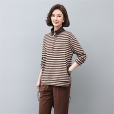 2022秋季新款半开条纹卫衣时尚优雅套头长袖休闲立领卫衣，女装卫衣/绒衫，独衣靓