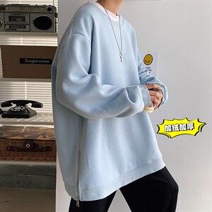 2021冬季新短句港风大码男女拉链圆领套头加绒加厚卫衣W5203-P45图片
