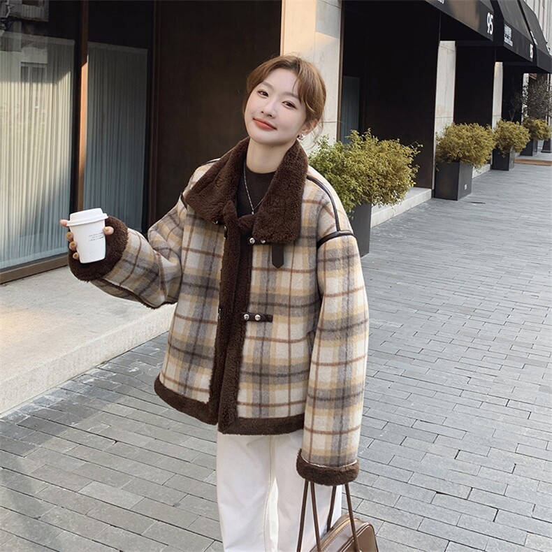 现货主推~~格子皮毛一体外套2C203-8336-P205-K308,女装棉衣/棉服,2C203