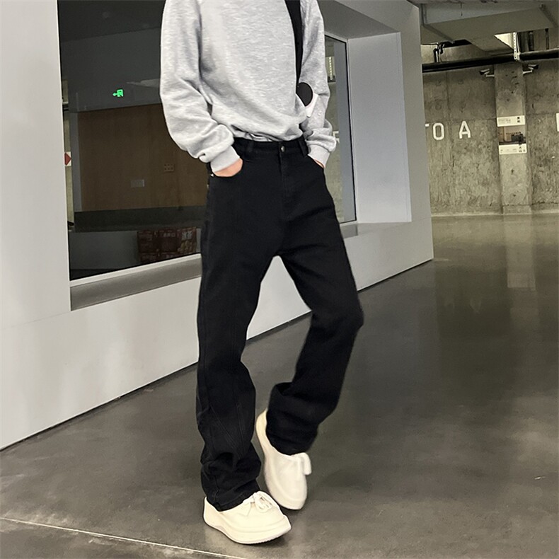 902-8931-P45黑色牛仔裤立体拼接裁剪酵磨水洗微喇版型男女同款,男装牛仔裤,星座902A