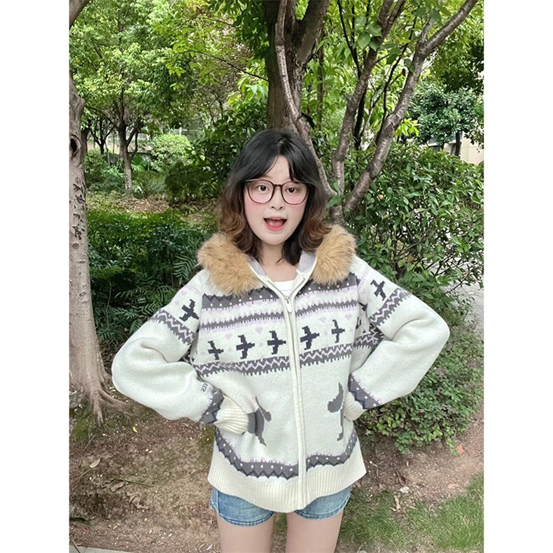 重磅北极绒座山雕毛衣外套冬美式复古休闲慵懒风大毛毛领针织开衫,男装针织衫/毛衣,电商A486-1