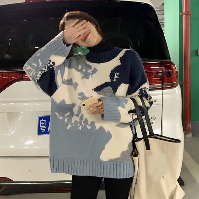 大码胖妹妹慵懒风设计感小众圣诞毛衣女春秋冬新款套头外穿针织衫,男装针织衫/毛衣,星座506A