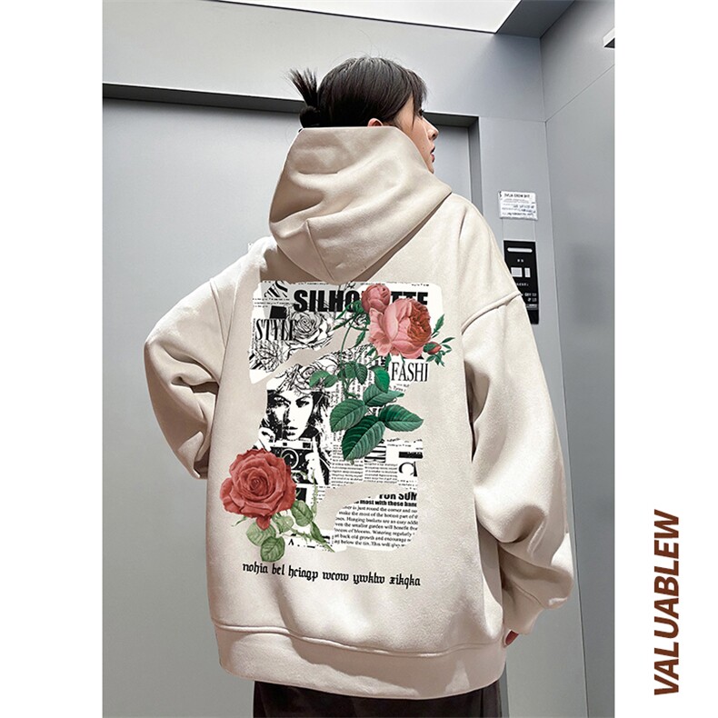 ！麂皮绒连帽卫衣直播品质重磅400克玫瑰印花JL7107-P45控78,男装卫衣,星座508（原C305）
