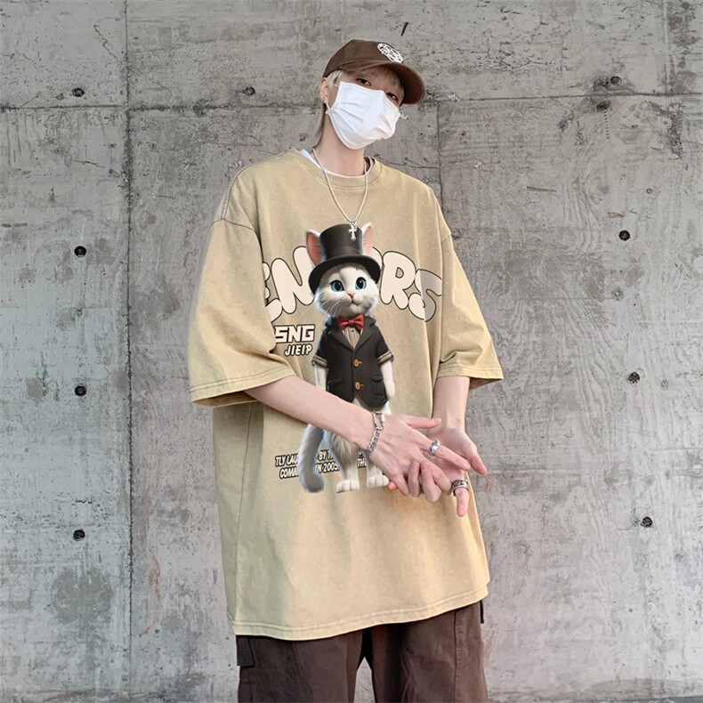 潮牌宽松短袖t恤蜡染美式复古高街水洗做旧517A-2-SX242-P38,男装T恤,星座517A-2