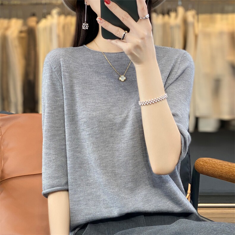 新款女装针织衫中袖宽松显瘦优雅百搭毛衣,针织衫/毛衣,大美人高端店