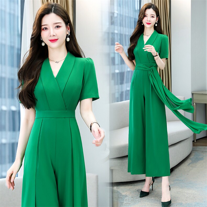 职业连体裤女2024夏季新款时尚高端名媛气质女神范收腰显瘦阔腿裤，女装连体裤，卡杰菲