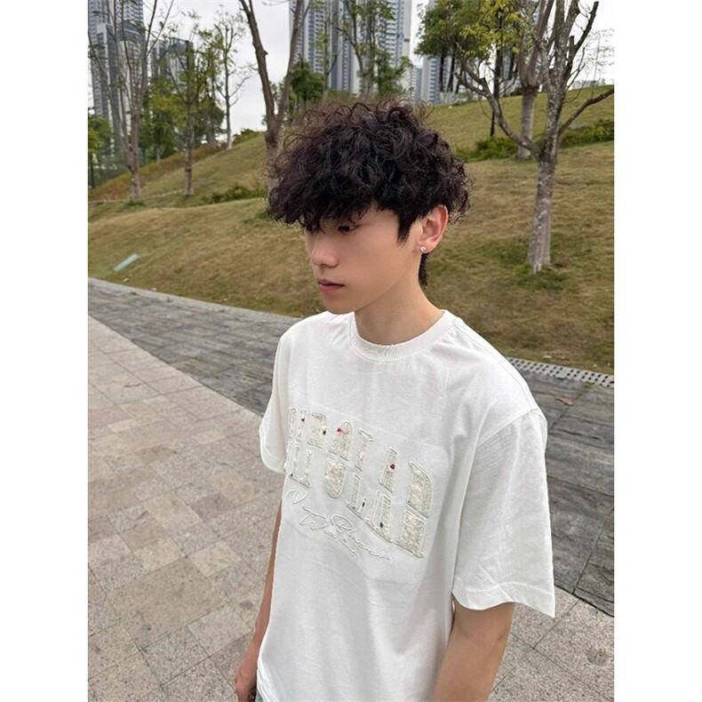 万针全刺绣工艺抖音得物高品质260克重磅纯棉双纱美式高街短袖T恤,男装T恤,电商A486