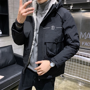 刺绣潮牌连帽短款外套夹克轻薄大码白鸭绒羽绒服学生防风立领修身图片