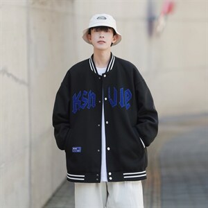 秋季潮牌棒球服男女潮流港风学院风华夫格夹克外套模特J202-P75图片