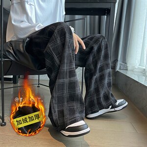 ！冬装加绒加厚格子灯芯绒直筒裤子 B221-LK21163-P50加绒P60图片