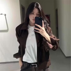 美式复古pu皮机车夹克外套男女潮牌高级感痞帅鹿皮绒双层夹克潮流，男装夹克，星座506A