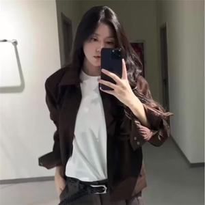 美式复古pu皮机车夹克外套男女潮牌高级感痞帅鹿皮绒双层夹克潮流图片