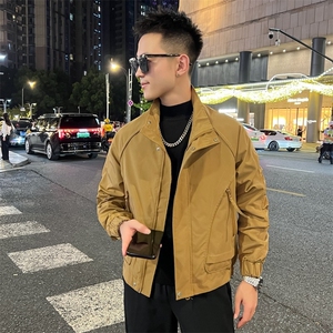 潮青少年拉链长袖工装夹克男款春秋季痞帅外套标准款纯色PX9115图片