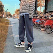 秋冬新款港风加厚加绒宽松束脚潮字母印花休闲卫裤男1004-1WK521，男装休闲裤，星座715