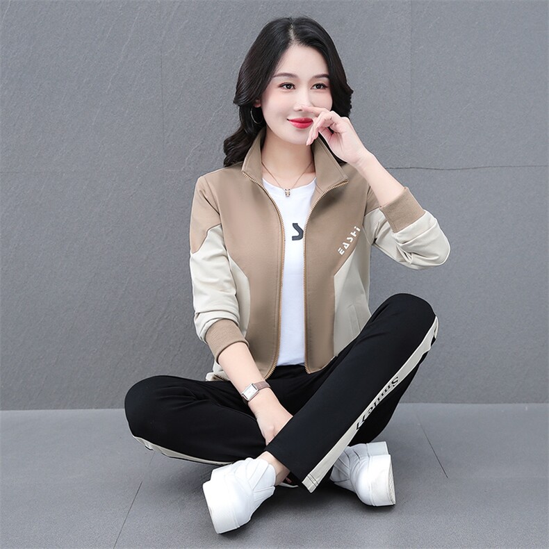 高档运动服套装女装2025春秋季新款休闲拼接长袖开衫卫衣三件套,女装套装/套裙,燕颉服饰