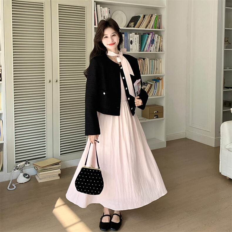 新款黑色小香风外套2609-外套P165-K268连衣裙P145-K218,女装短外套,2C007